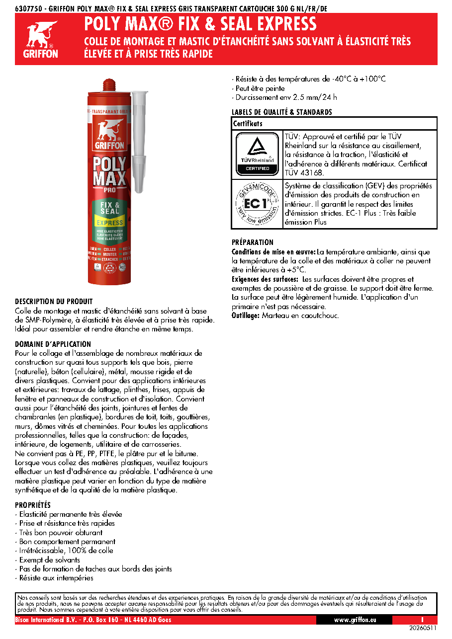 Fiche technique fournisseur