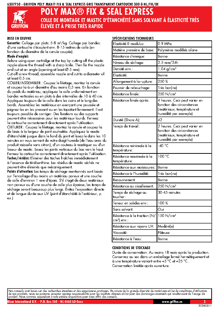 Fiche technique fournisseur
