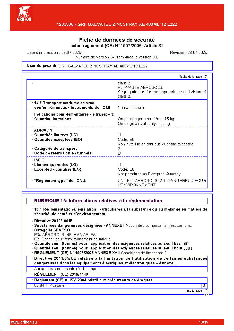 Fiche technique fournisseur