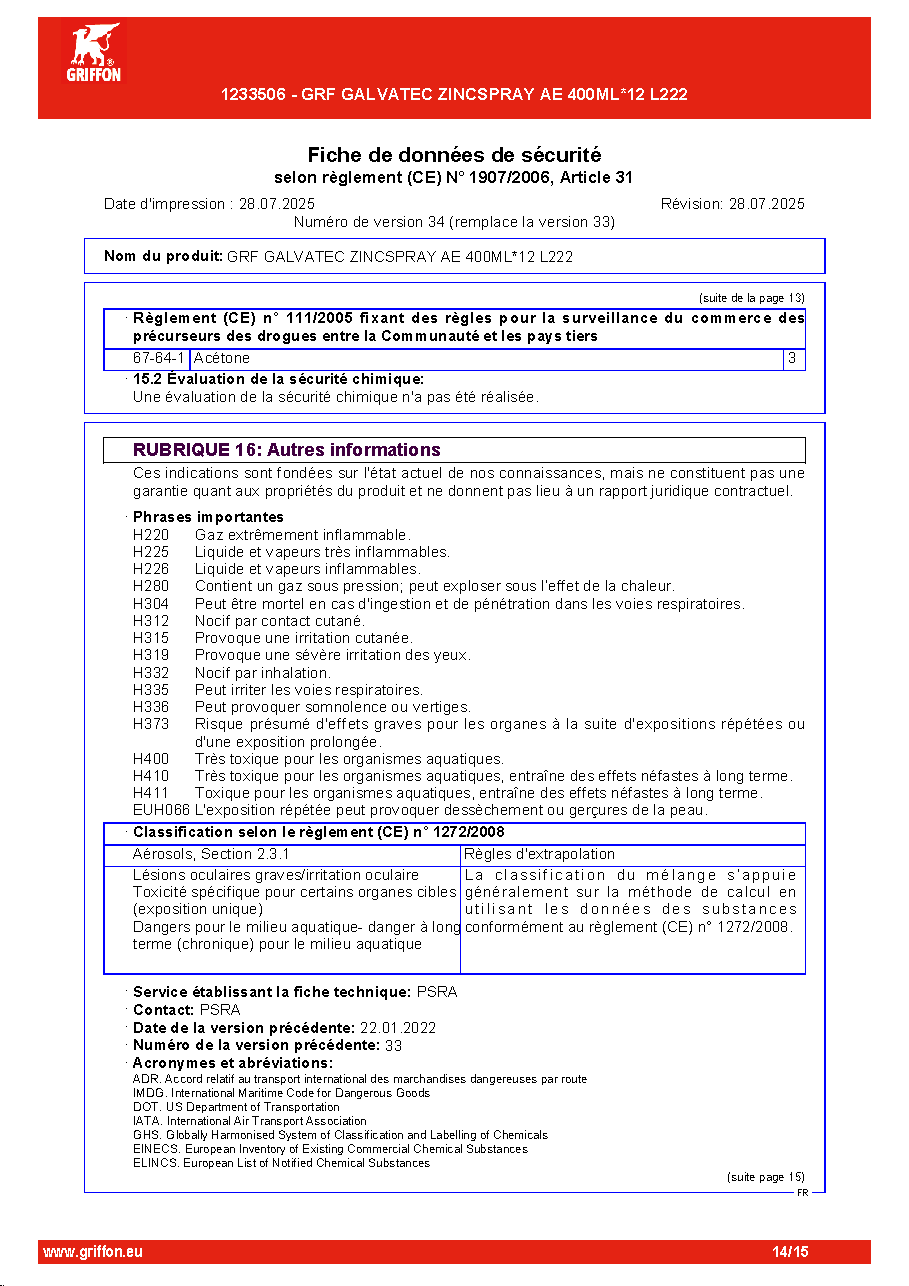 Fiche technique fournisseur