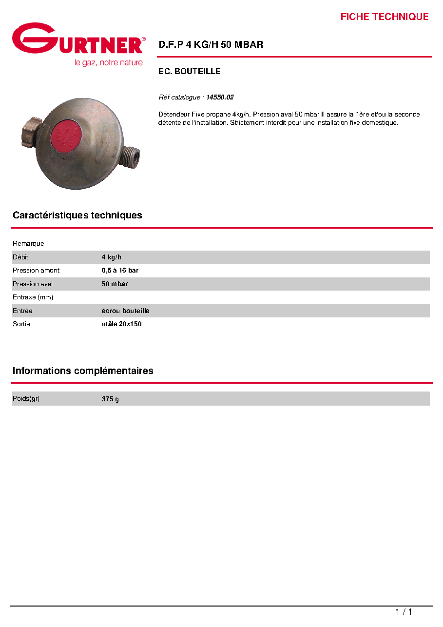 Fiche technique fournisseur