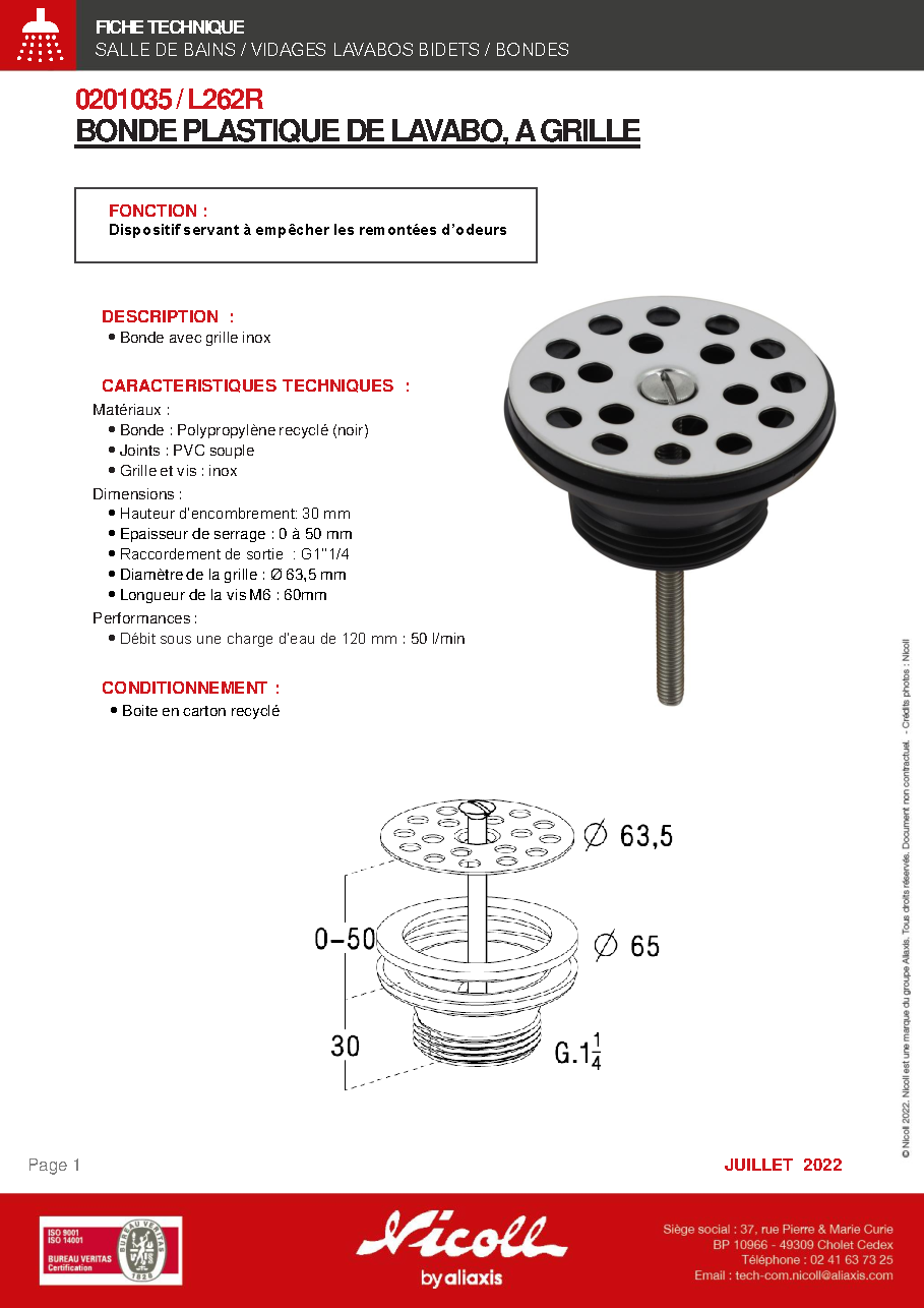 Fiche technique fournisseur