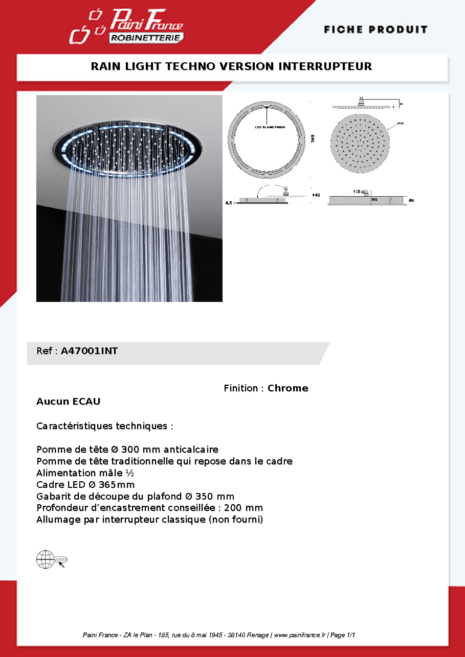 Fiche technique fournisseur