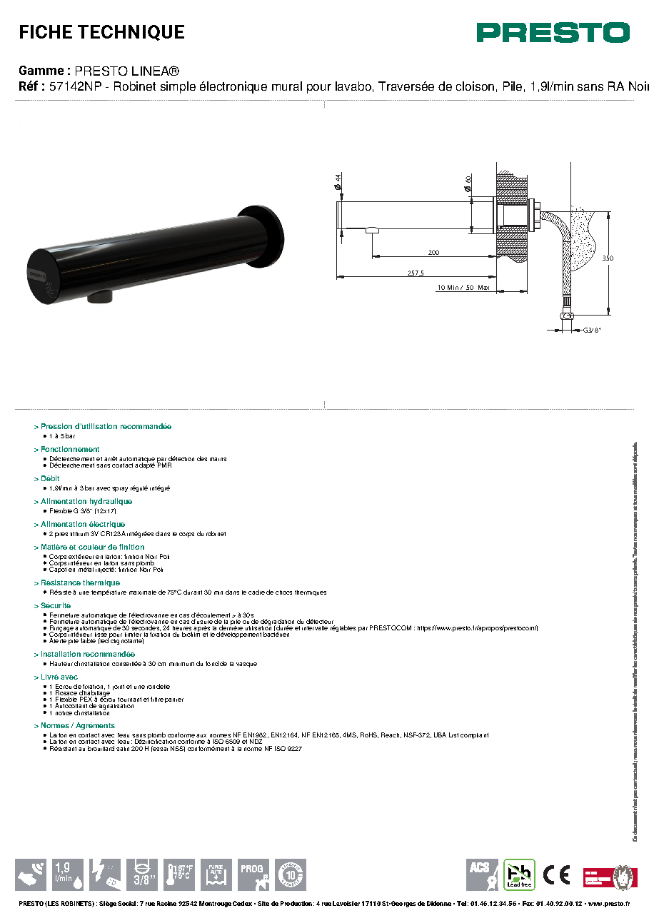 Fiche technique fournisseur