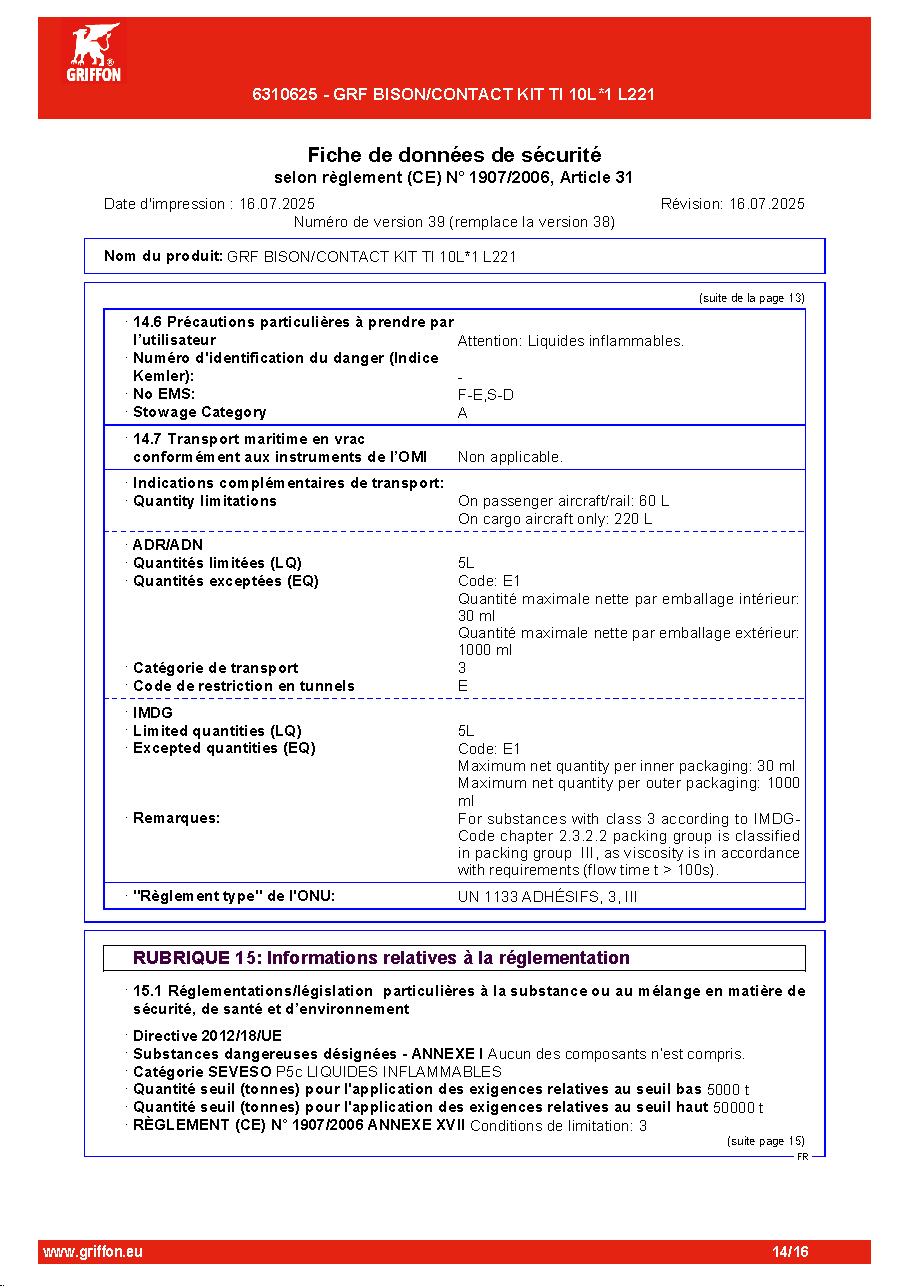 Fiche technique fournisseur