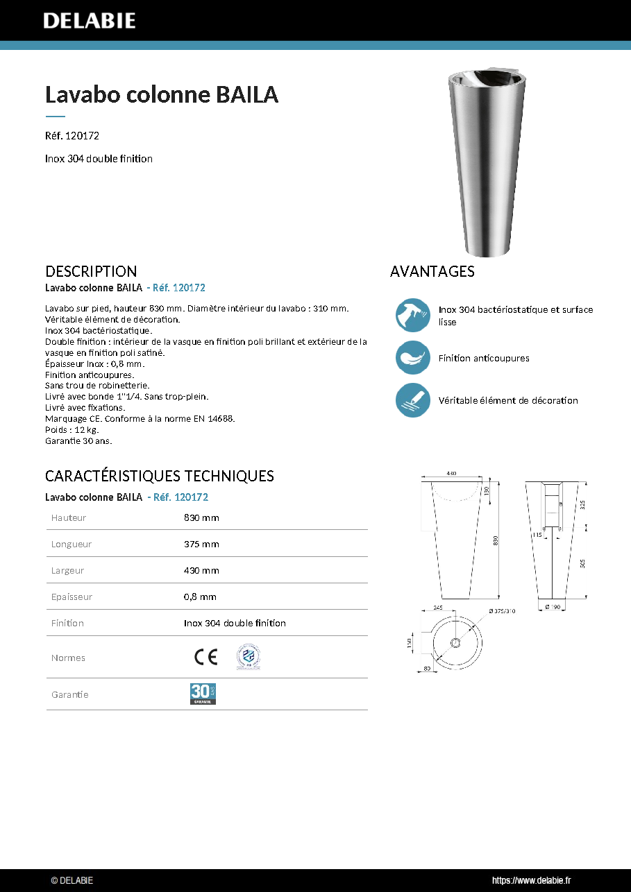Fiche technique fournisseur