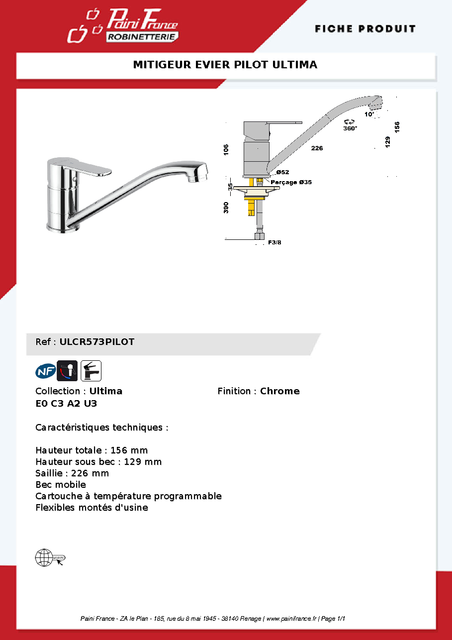 Fiche technique fournisseur