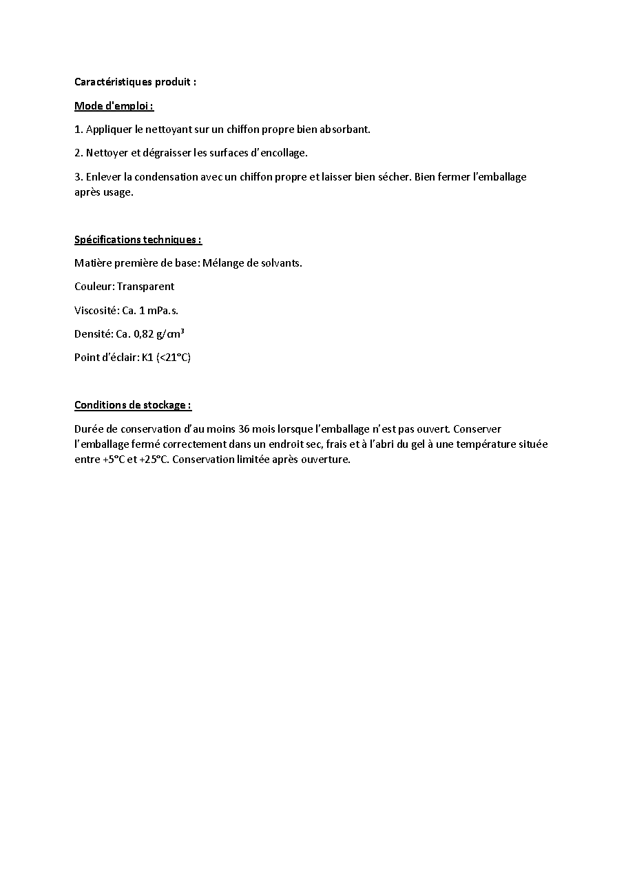 Fiche technique fournisseur