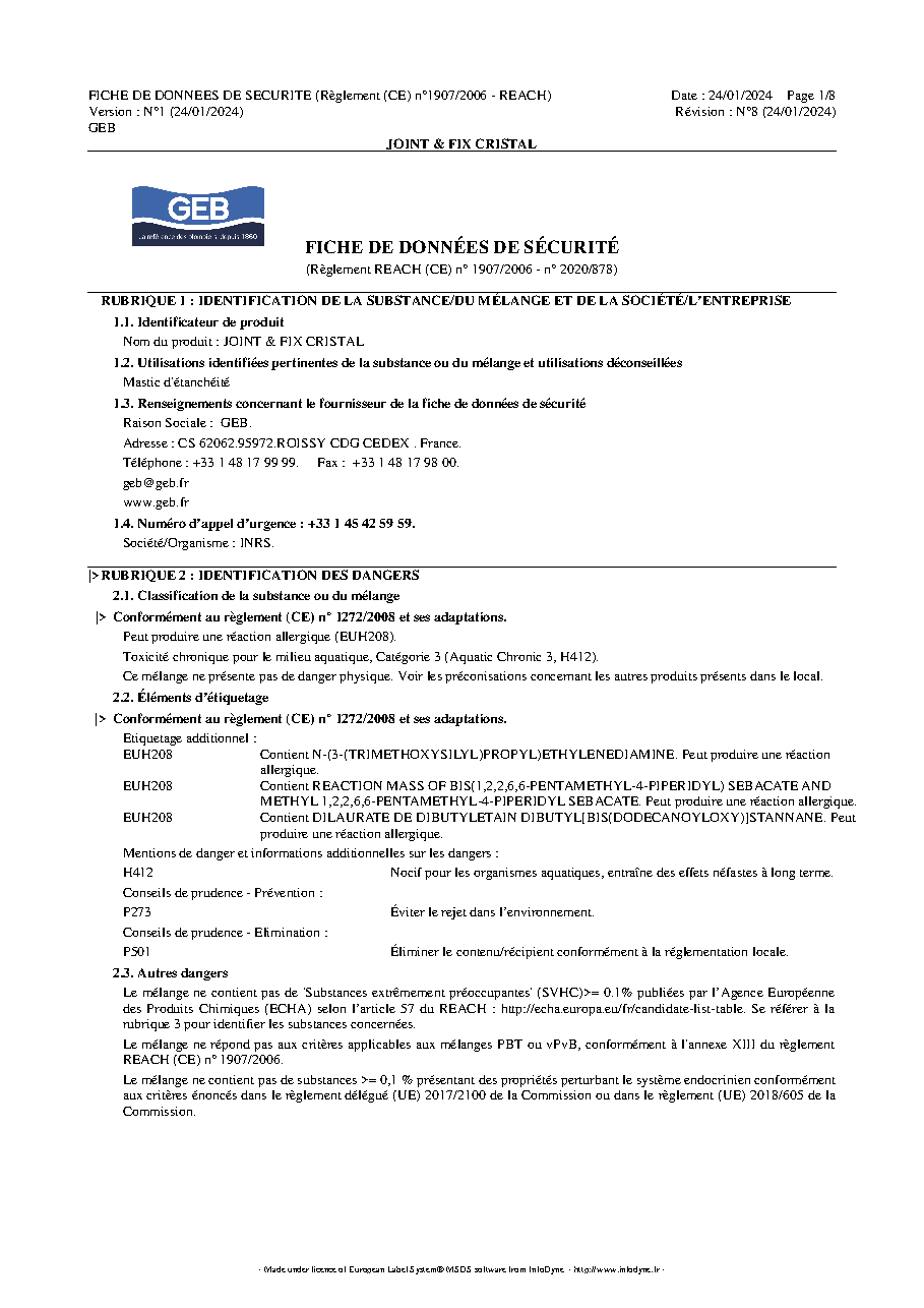 Fiche technique fournisseur