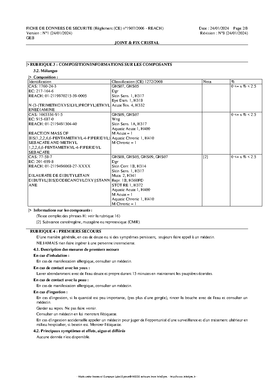 Fiche technique fournisseur