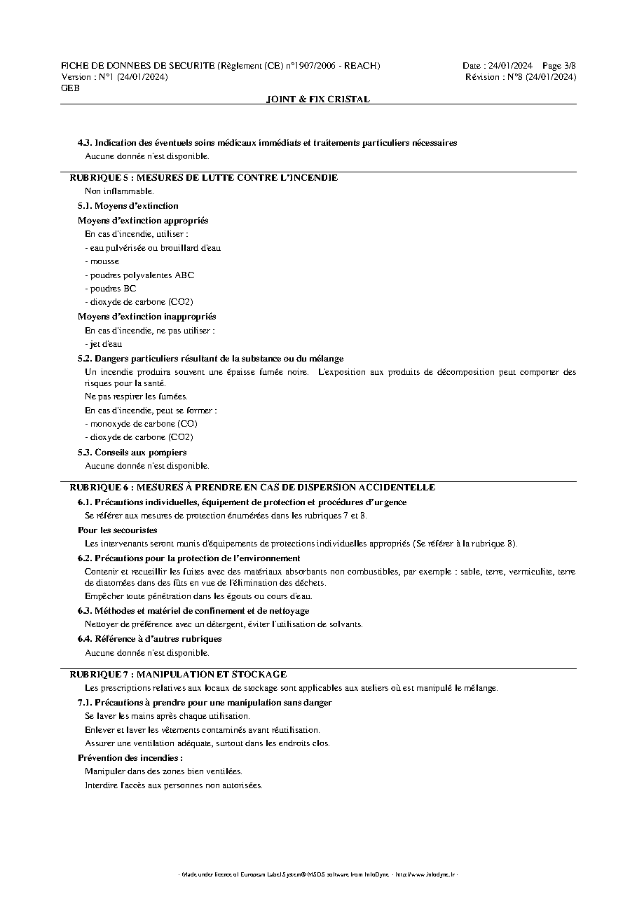 Fiche technique fournisseur