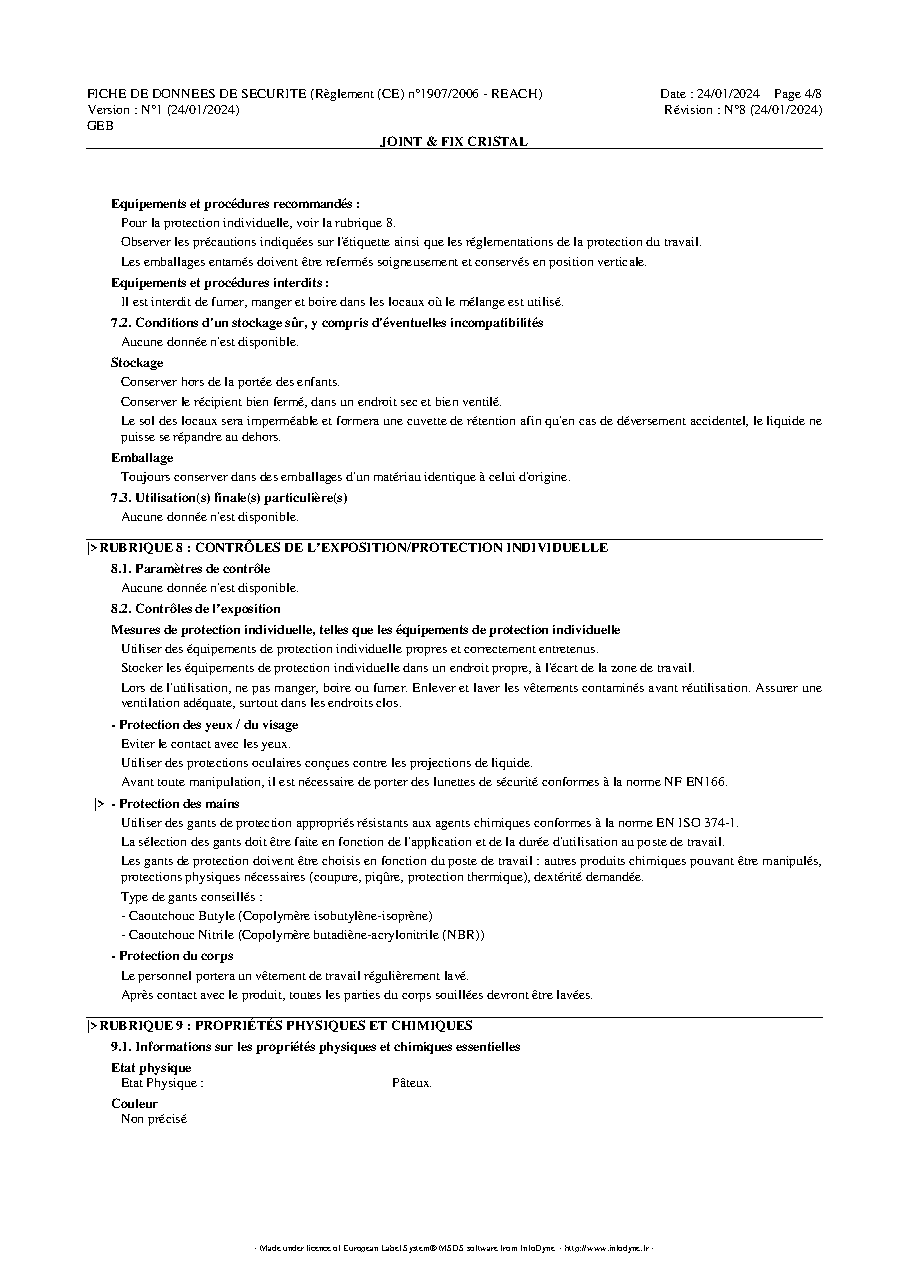 Fiche technique fournisseur