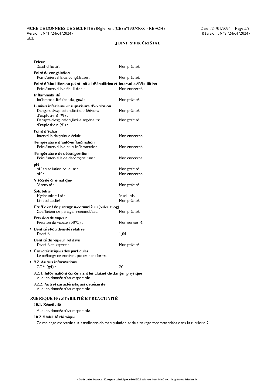 Fiche technique fournisseur