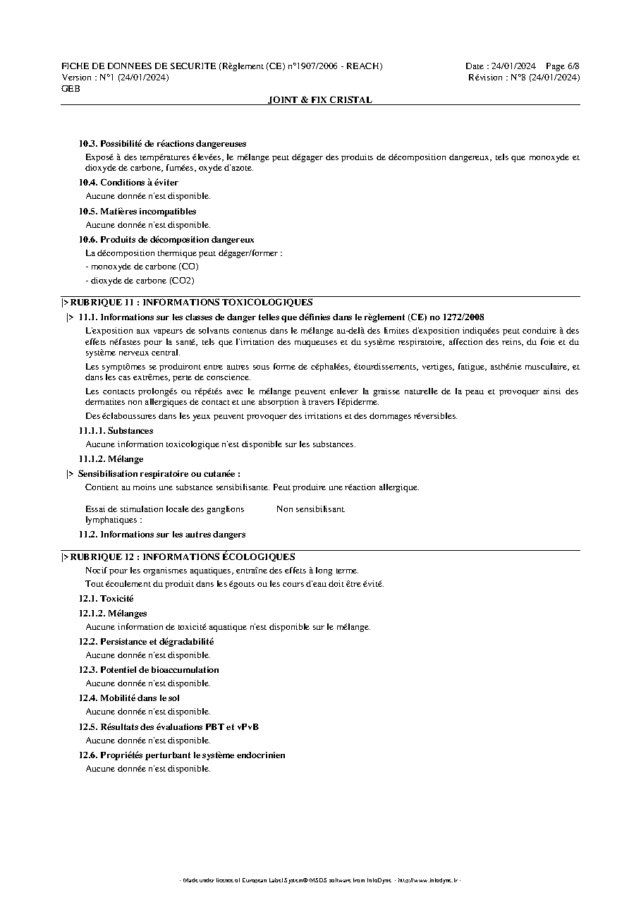 Fiche technique fournisseur