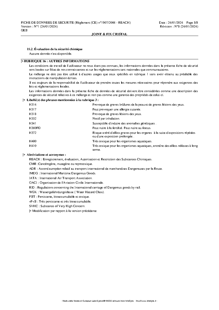Fiche technique fournisseur