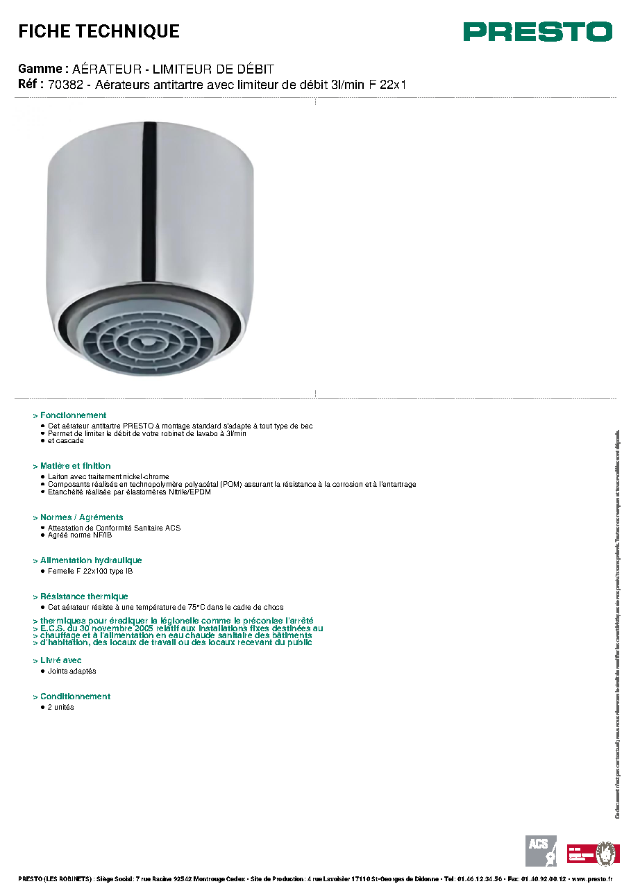 Fiche technique fournisseur
