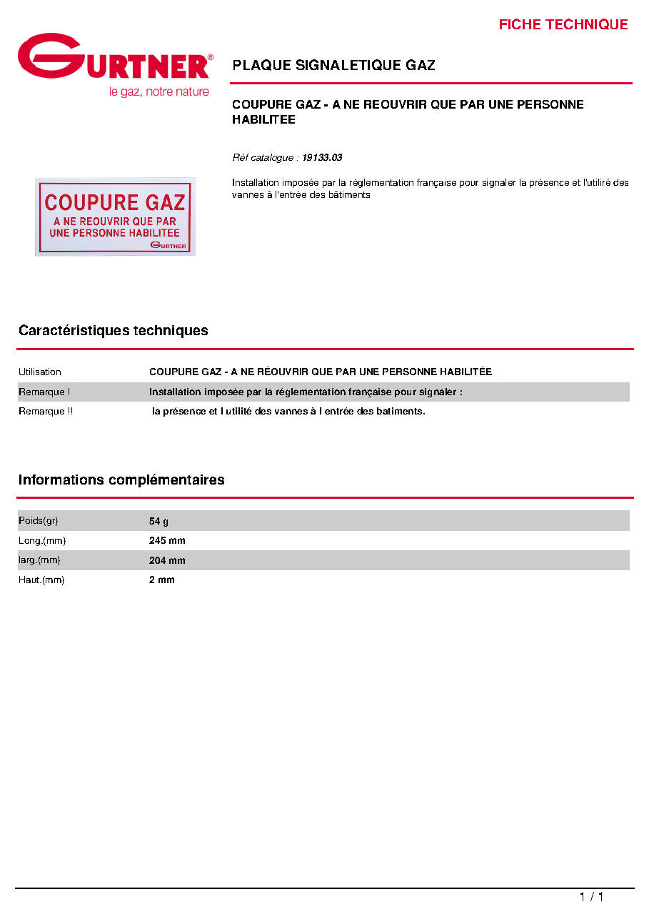 Fiche technique fournisseur