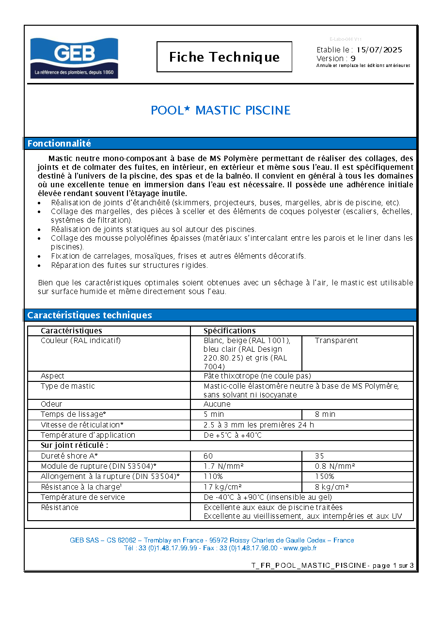 Fiche technique fournisseur