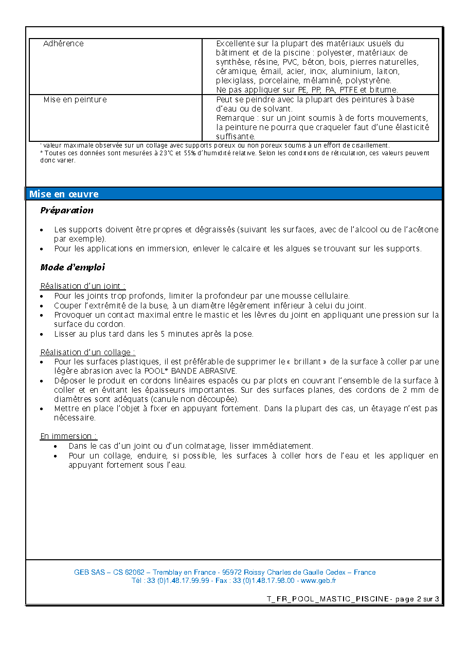 Fiche technique fournisseur