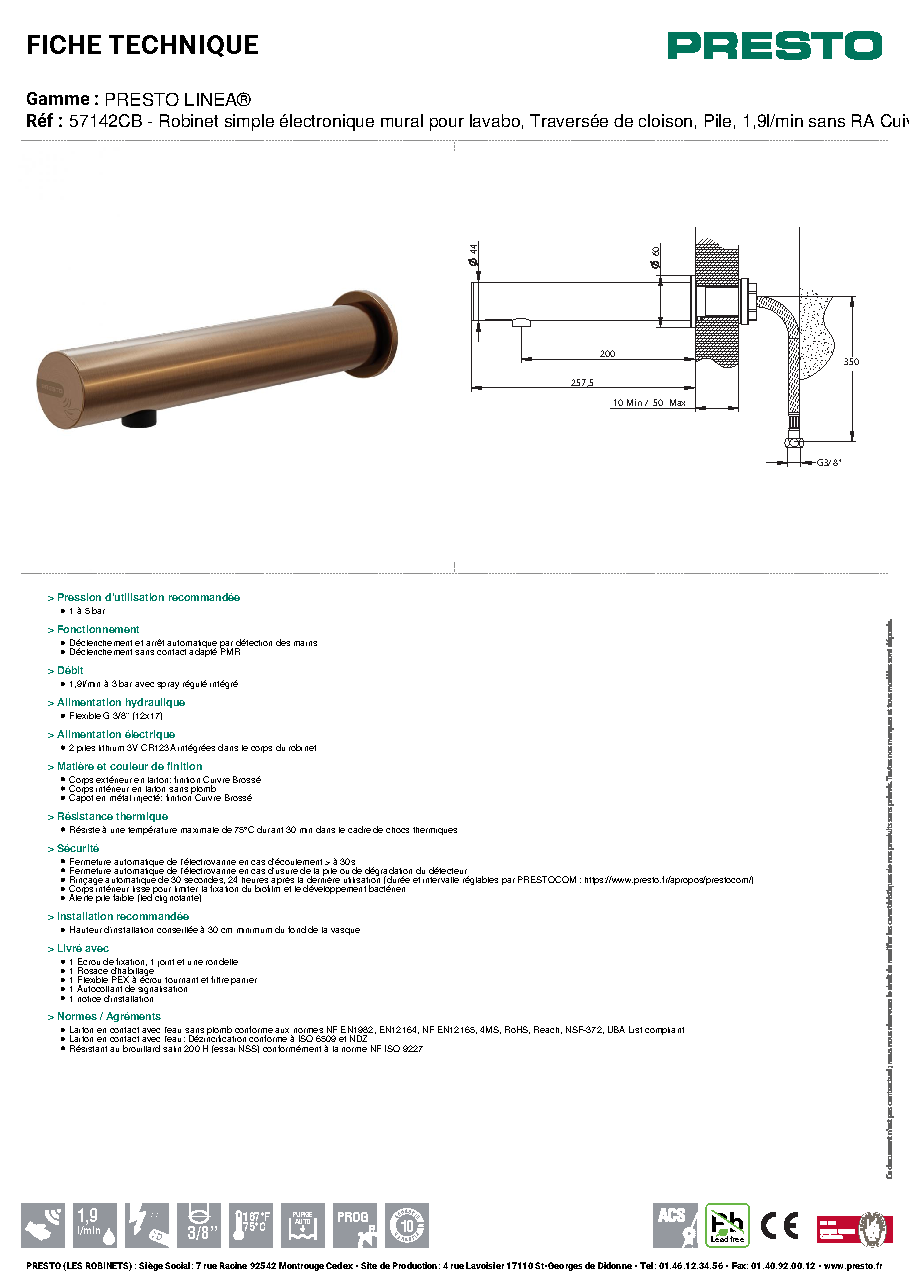 Fiche technique fournisseur