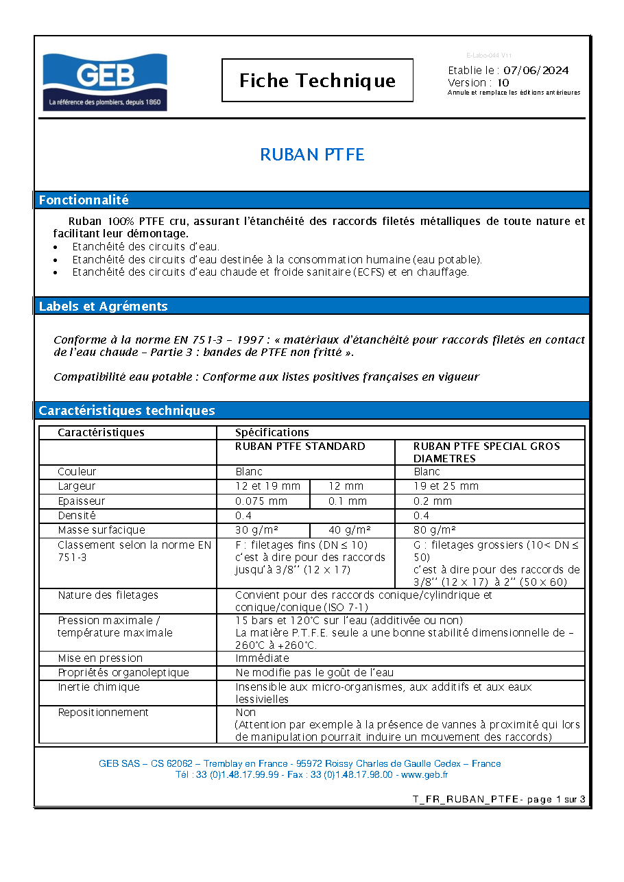 Fiche technique fournisseur