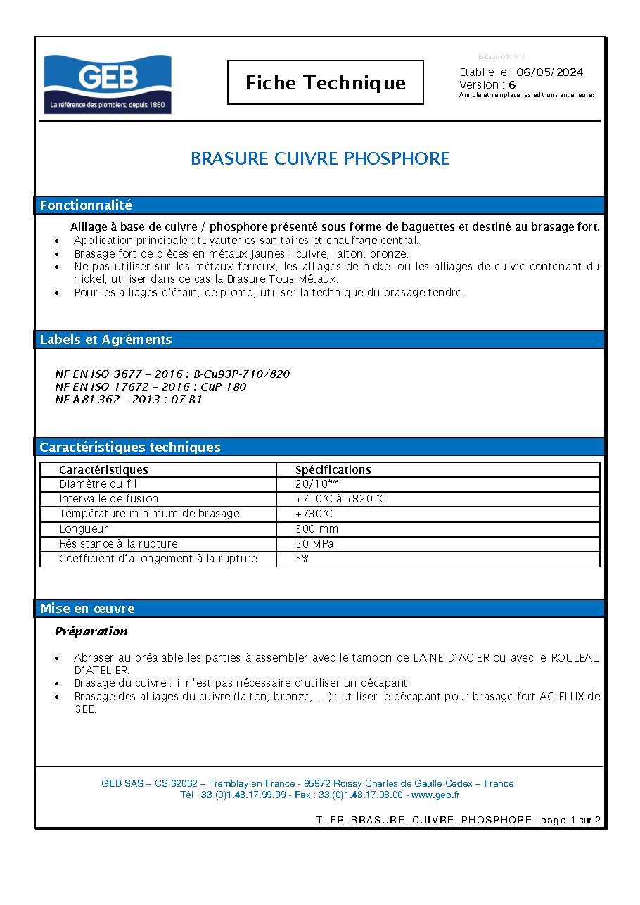 Fiche technique fournisseur