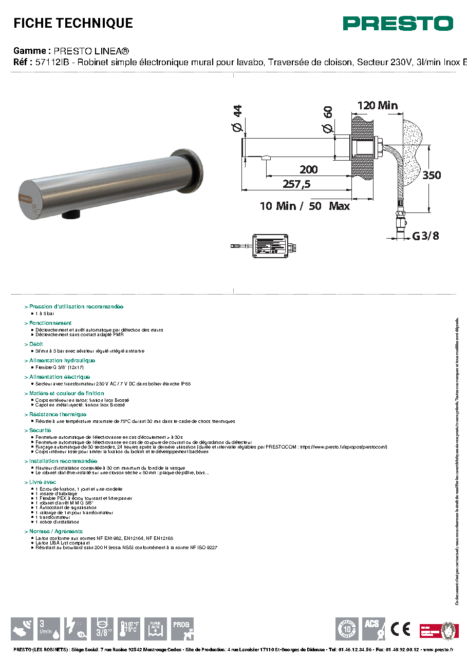 Fiche technique fournisseur