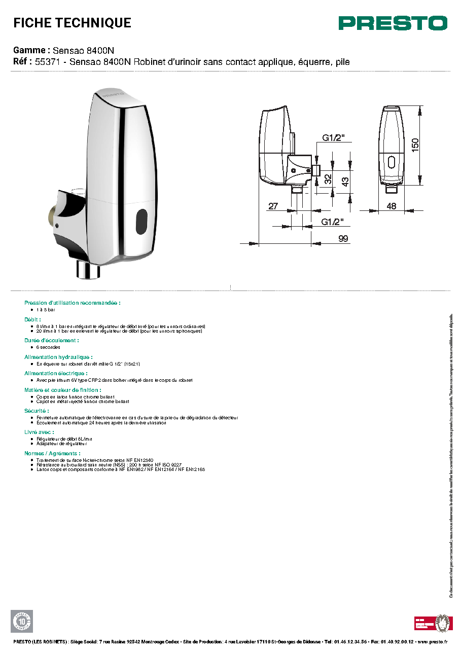 Fiche technique fournisseur