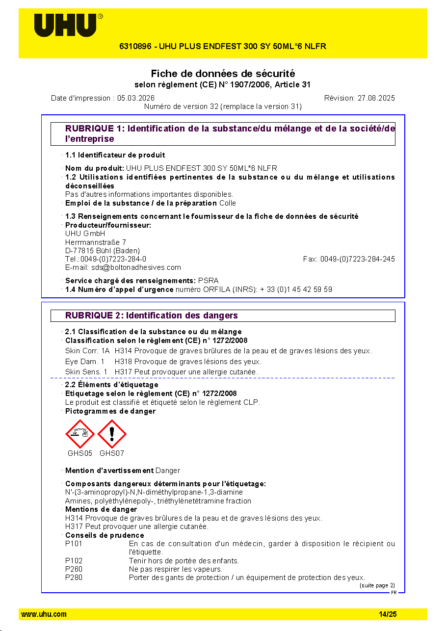 Fiche technique fournisseur