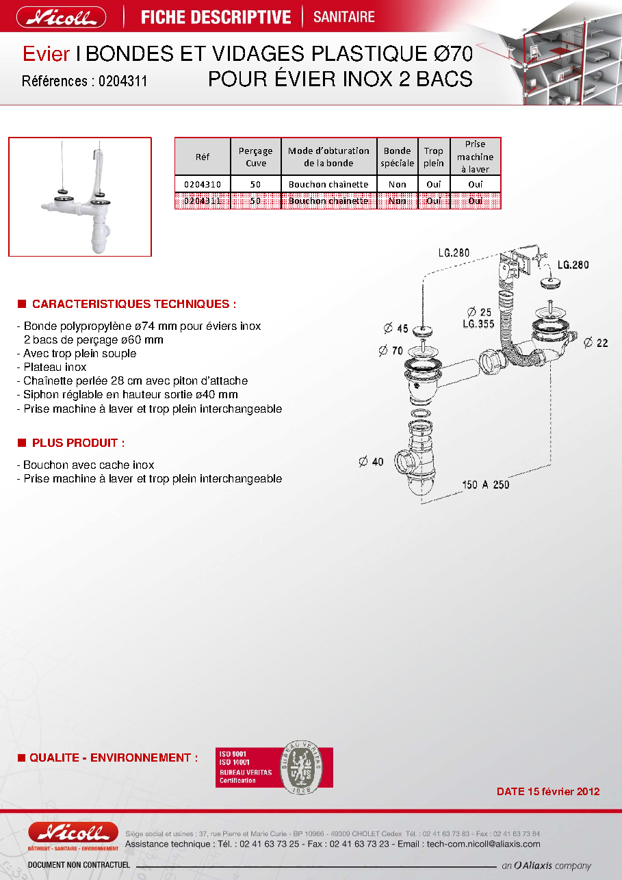 Fiche technique fournisseur