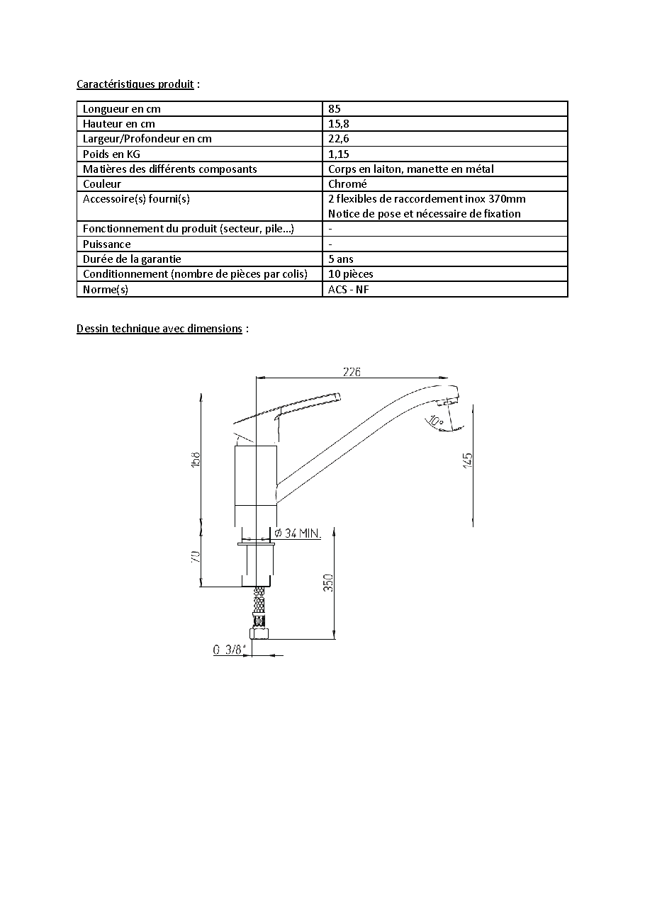 Fiche technique fournisseur