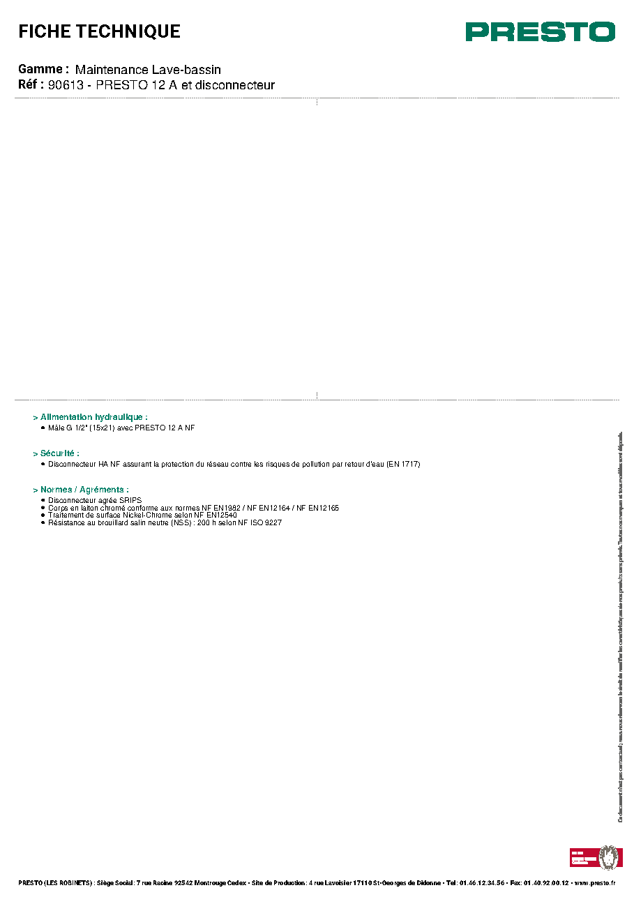Fiche technique fournisseur