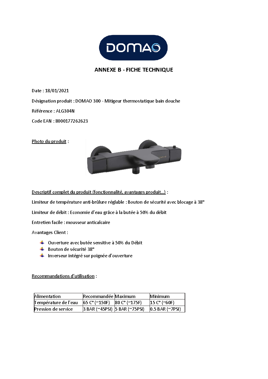 Fiche technique fournisseur