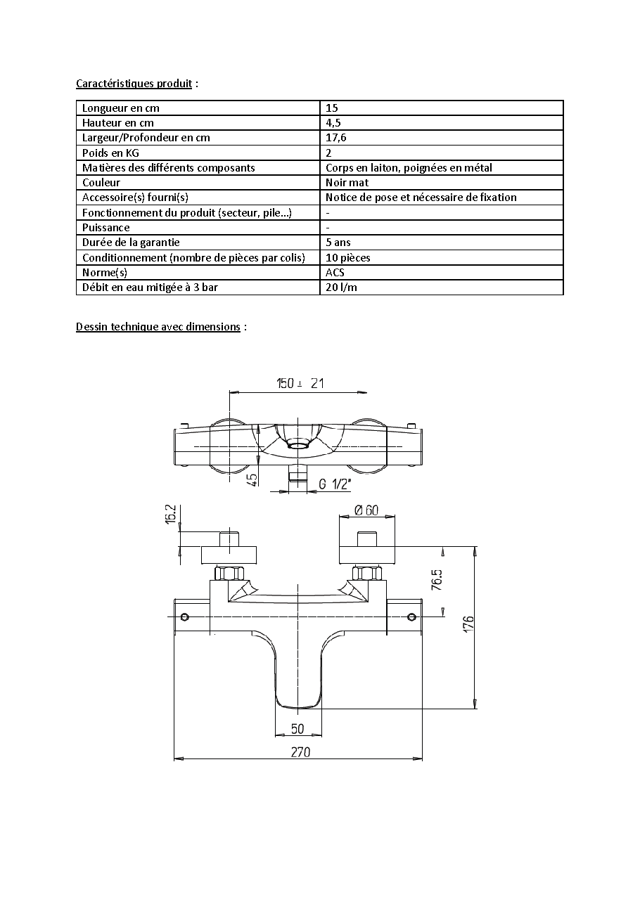 Fiche technique fournisseur