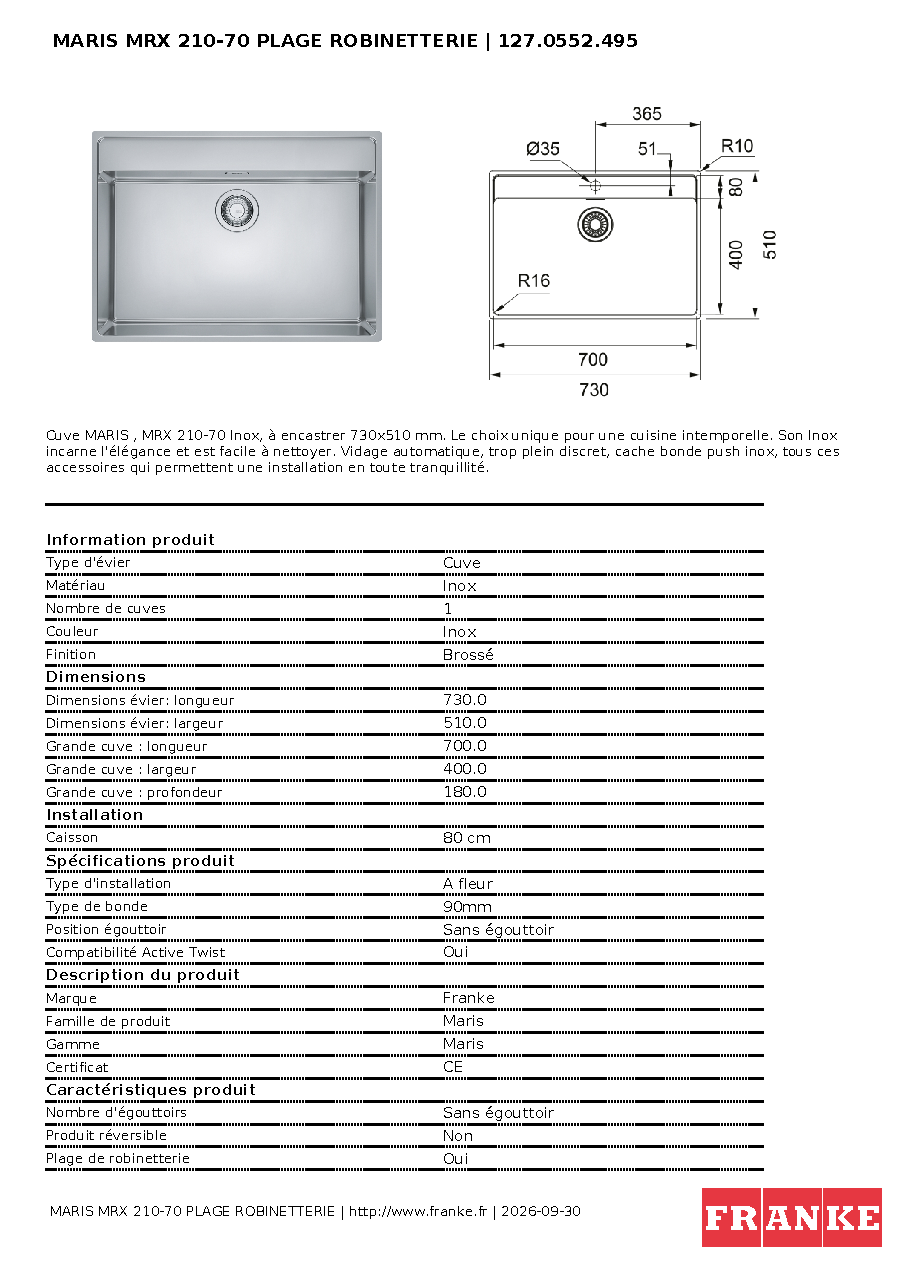 Fiche technique fournisseur