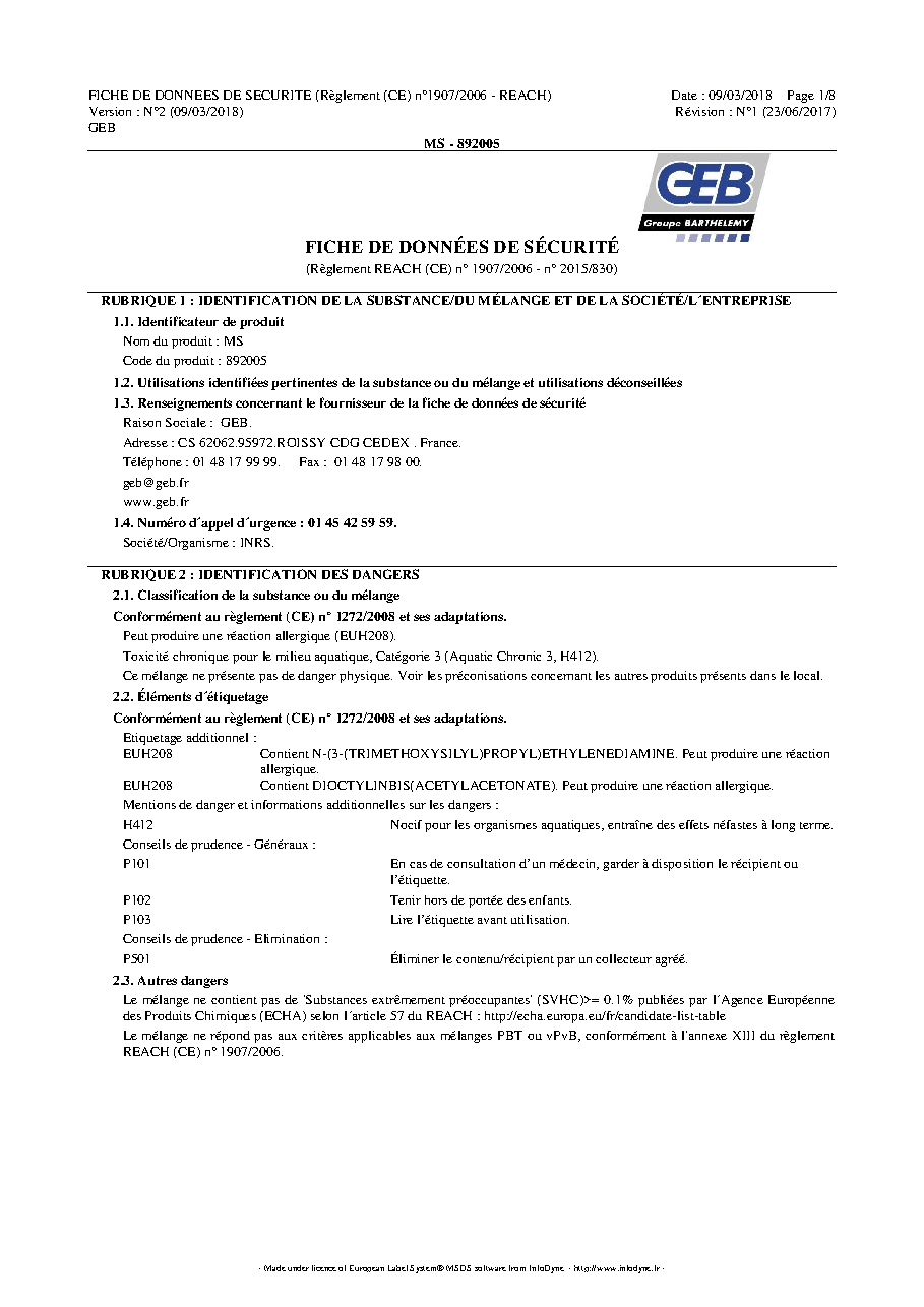 Fiche technique fournisseur