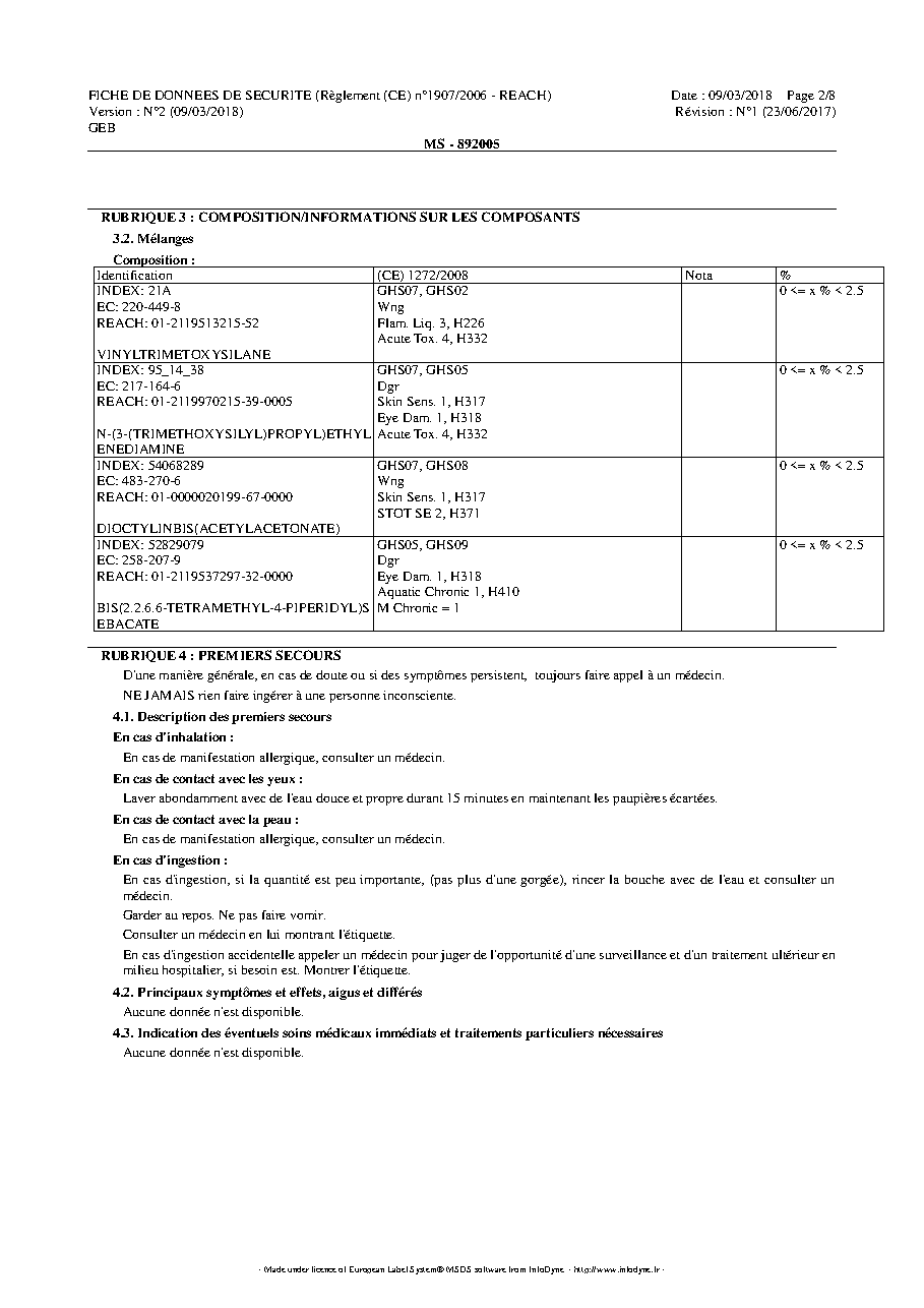 Fiche technique fournisseur
