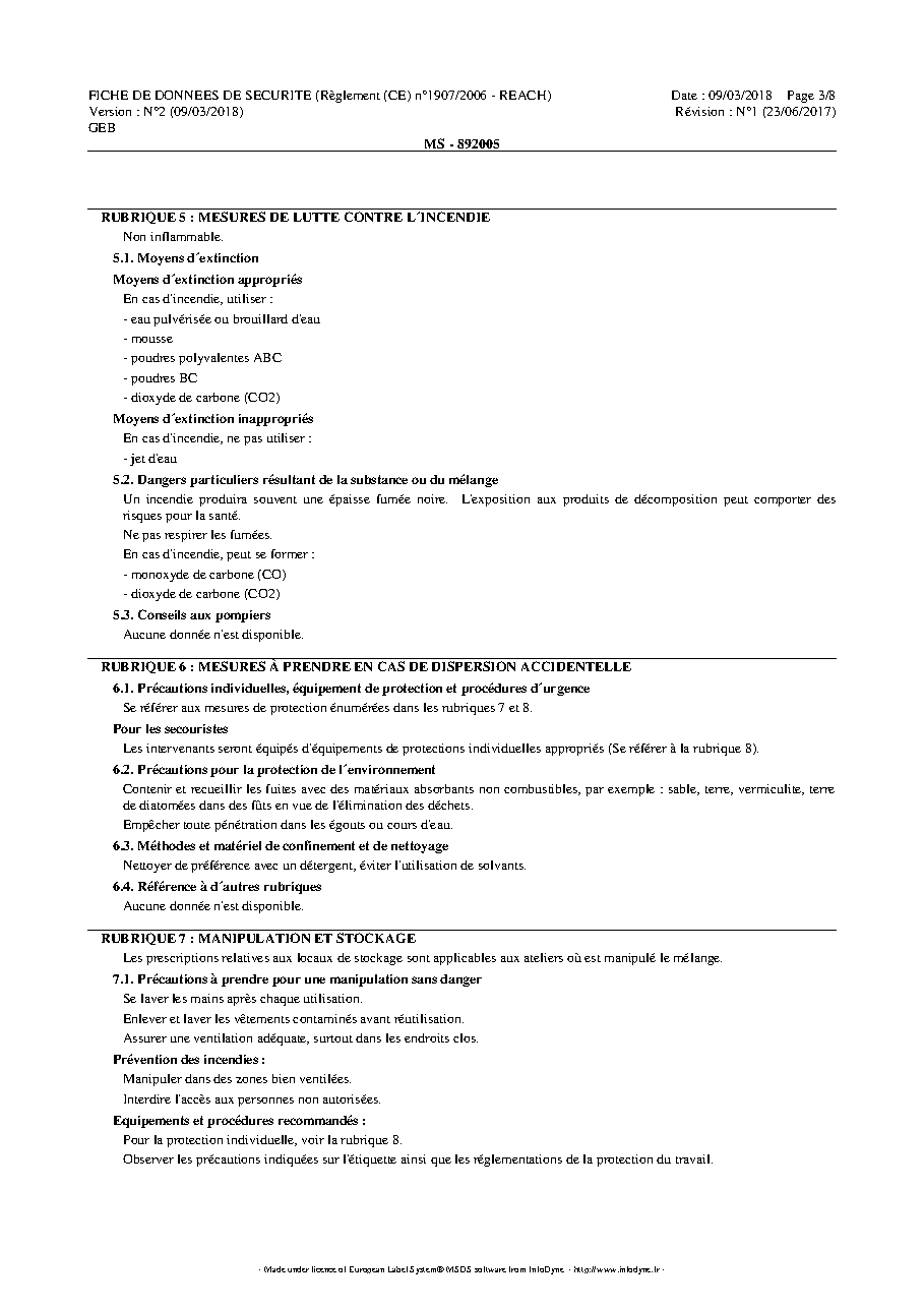 Fiche technique fournisseur