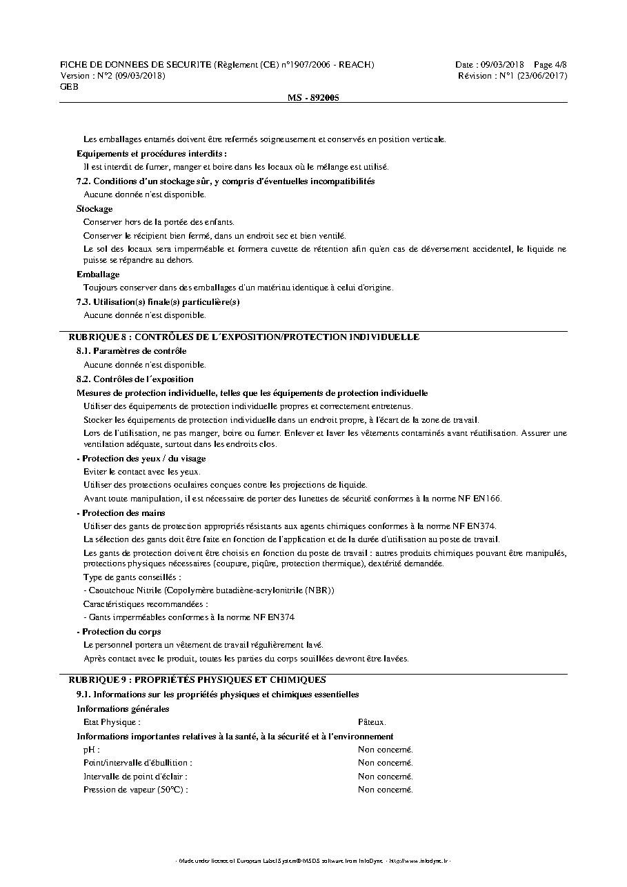 Fiche technique fournisseur