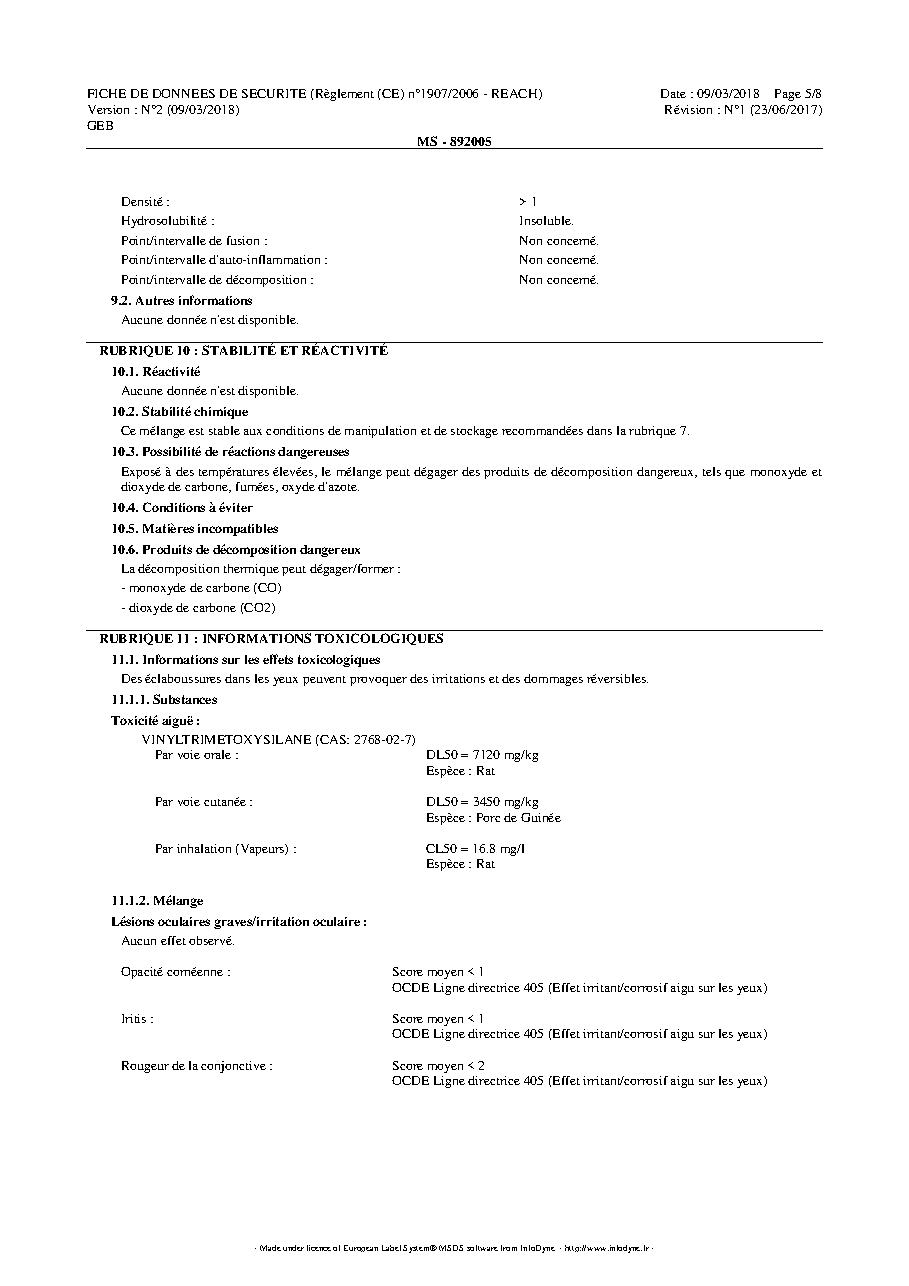 Fiche technique fournisseur