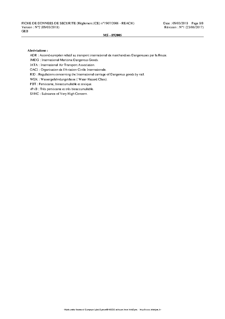 Fiche technique fournisseur