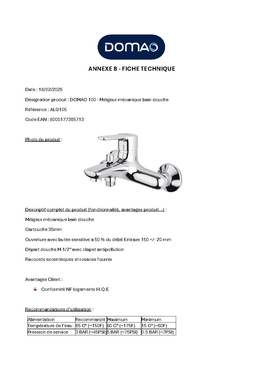 Fiche technique fournisseur