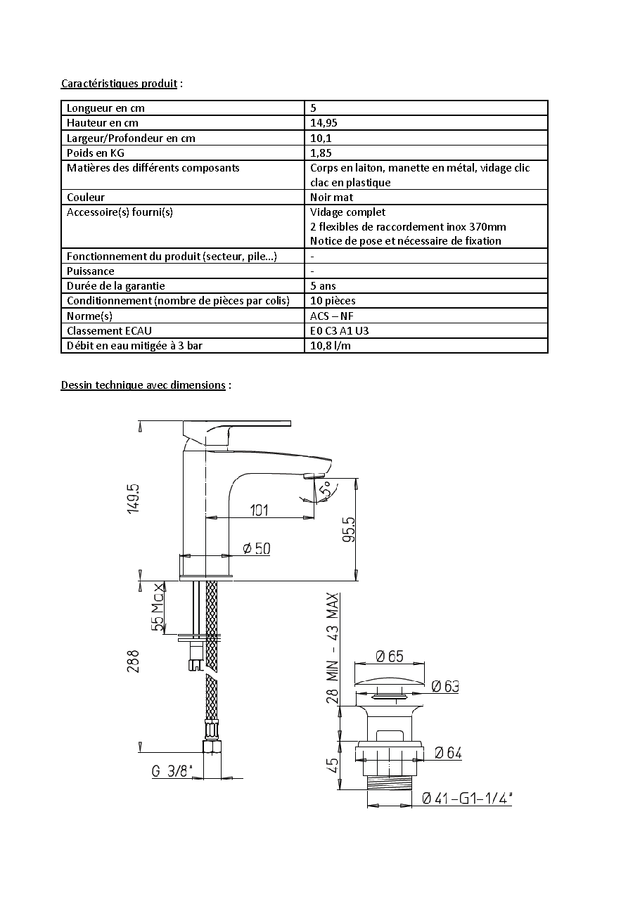 Fiche technique fournisseur