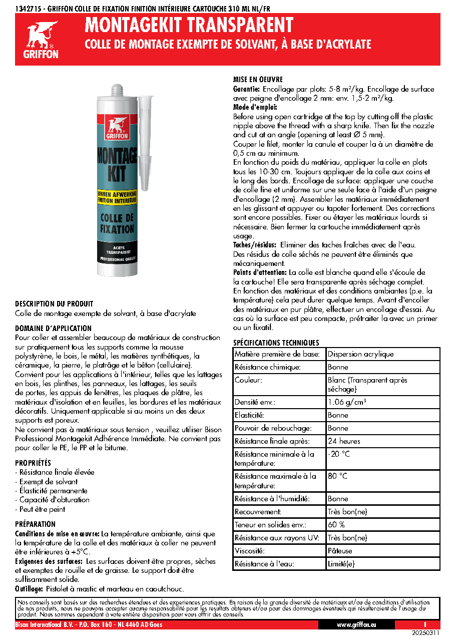 Fiche technique fournisseur