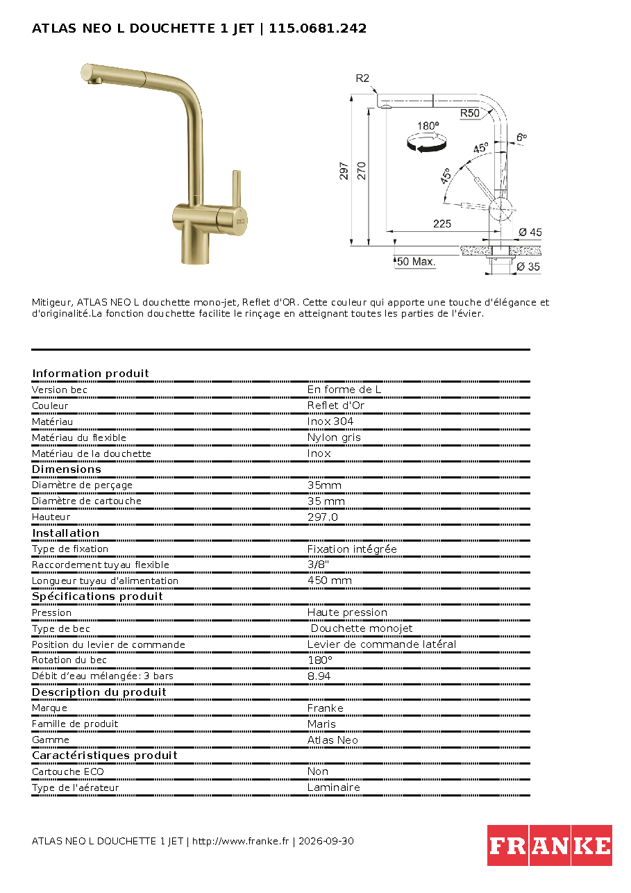 Fiche technique fournisseur