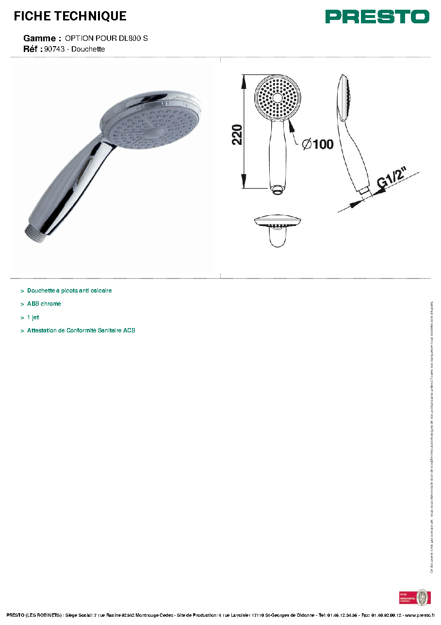 Fiche technique fournisseur