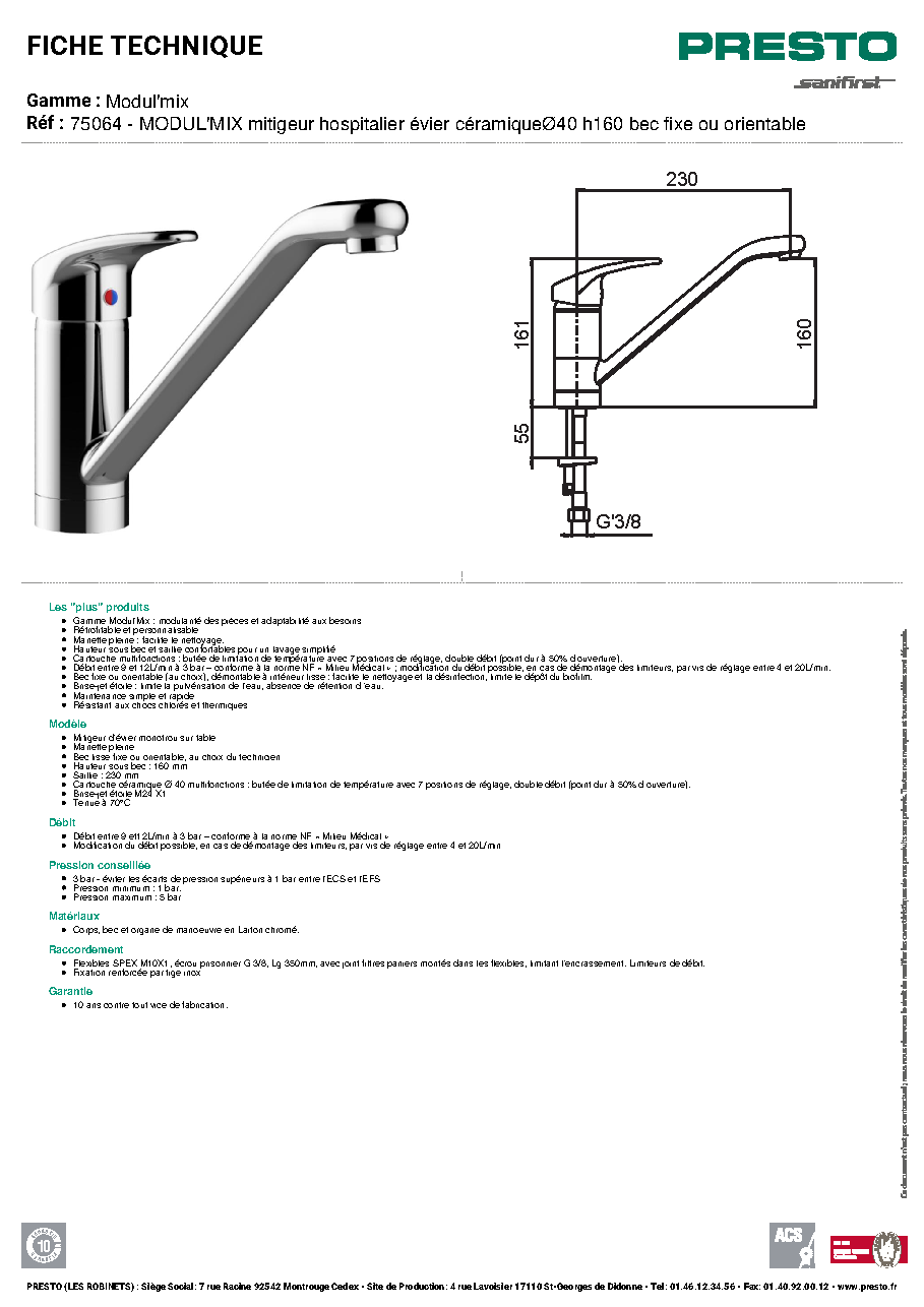 Fiche technique fournisseur