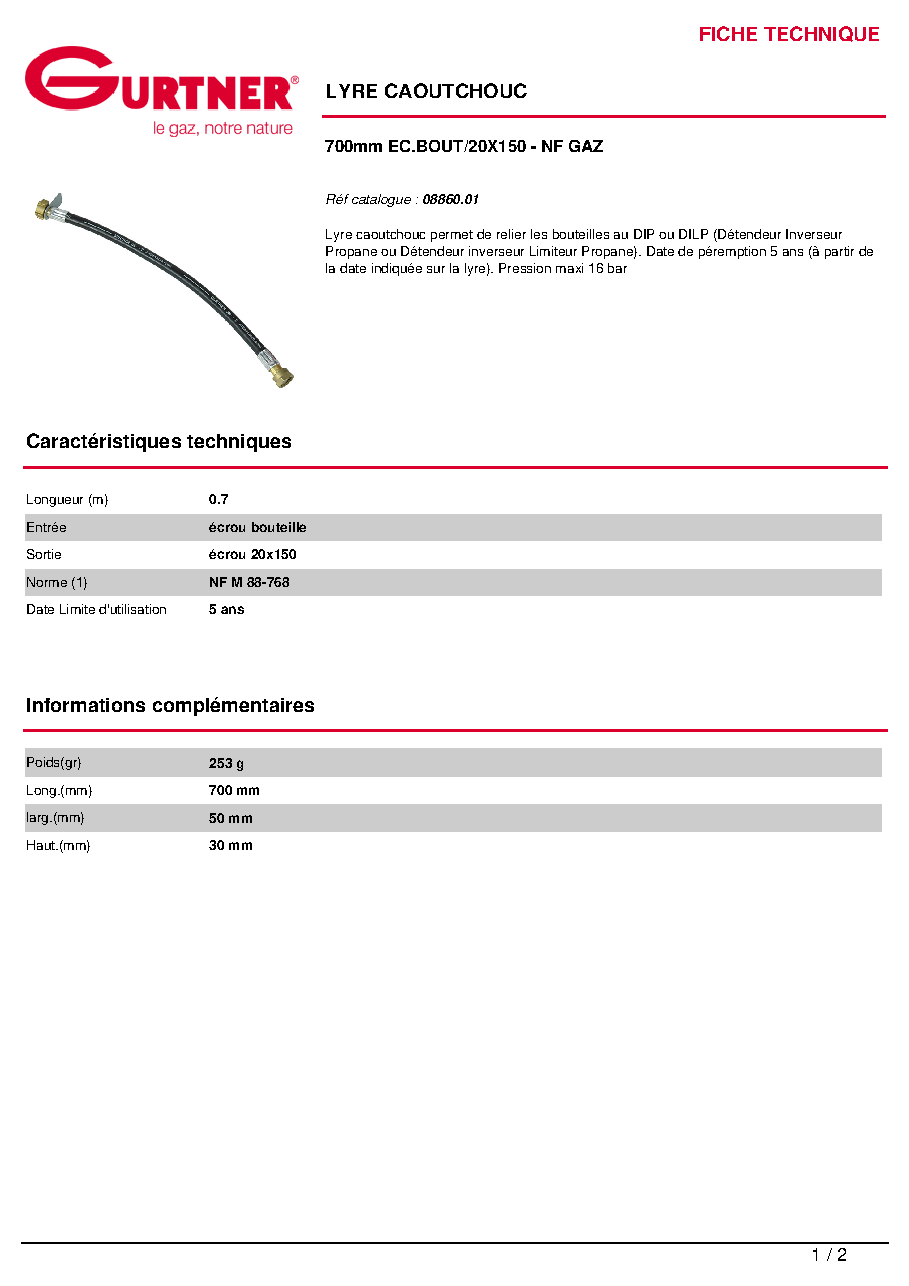 Fiche technique fournisseur