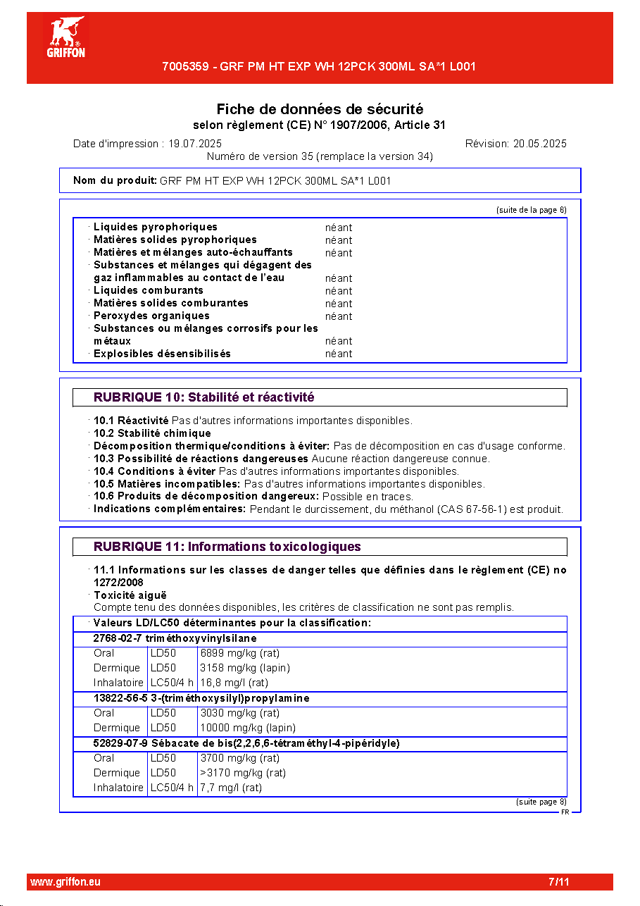 Fiche technique fournisseur