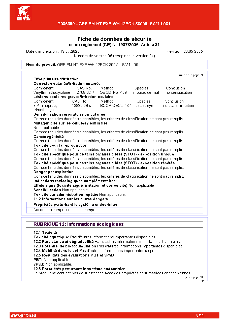 Fiche technique fournisseur